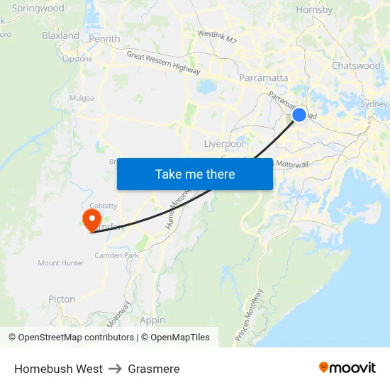 Homebush West to Grasmere map