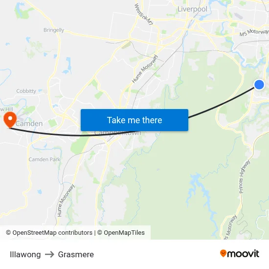 Illawong to Grasmere map