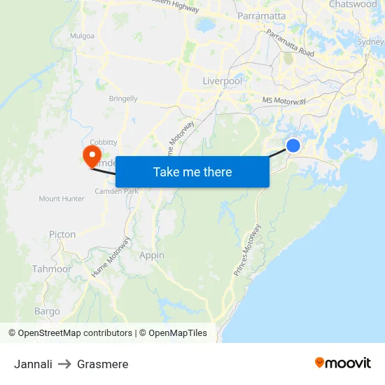 Jannali to Grasmere map