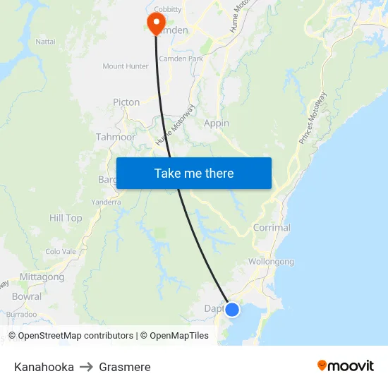 Kanahooka to Grasmere map