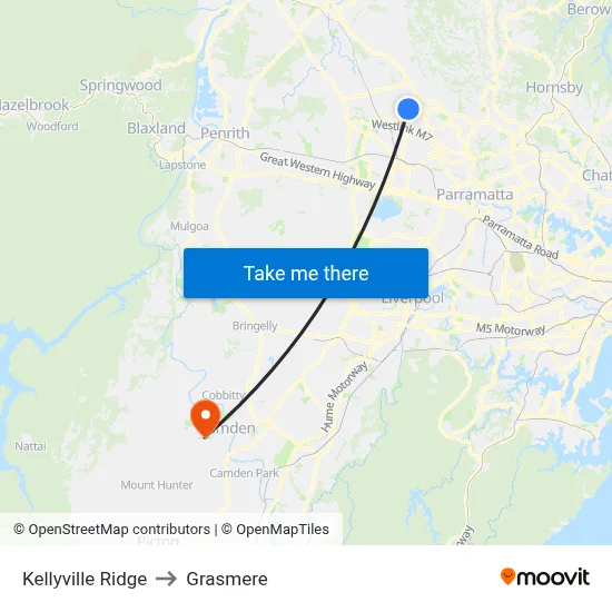 Kellyville Ridge to Grasmere map