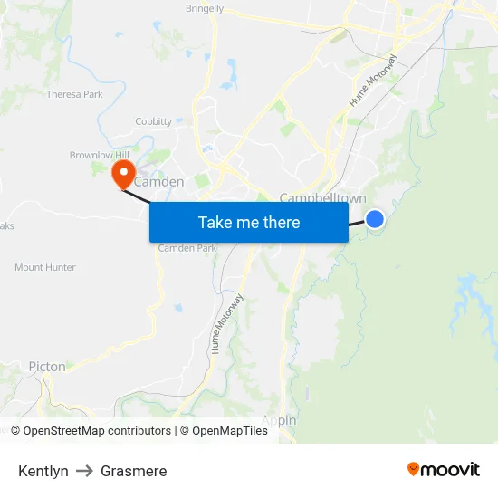 Kentlyn to Grasmere map