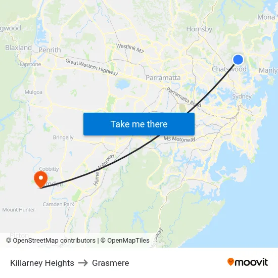 Killarney Heights to Grasmere map