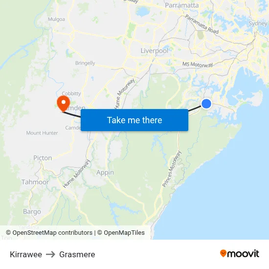 Kirrawee to Grasmere map