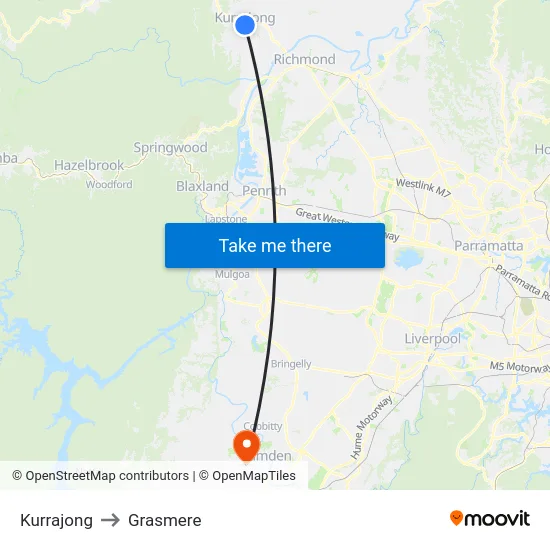 Kurrajong to Grasmere map