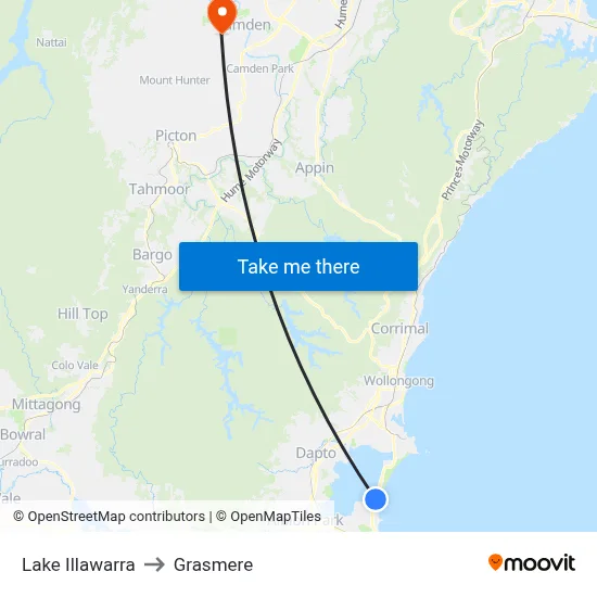 Lake Illawarra to Grasmere map