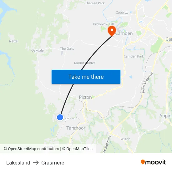 Lakesland to Grasmere map