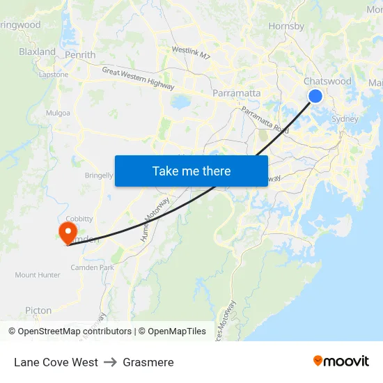 Lane Cove West to Grasmere map