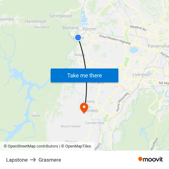 Lapstone to Grasmere map