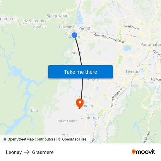 Leonay to Grasmere map