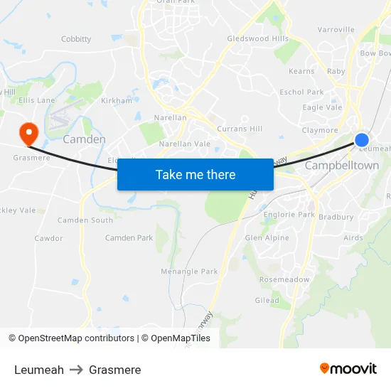 Leumeah to Grasmere map