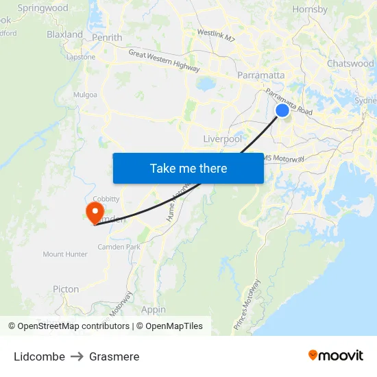 Lidcombe to Grasmere map