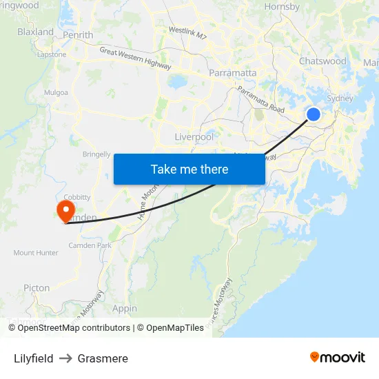 Lilyfield to Grasmere map