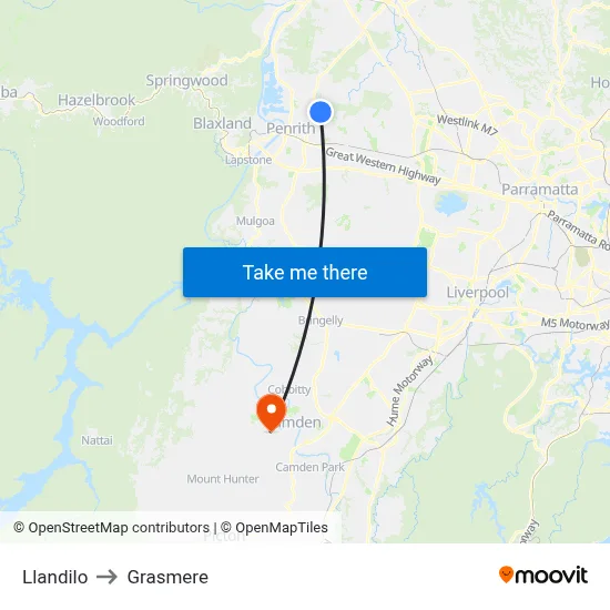 Llandilo to Grasmere map