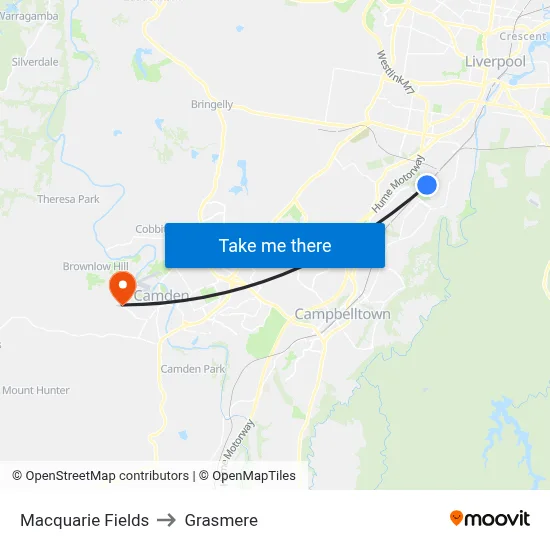 Macquarie Fields to Grasmere map