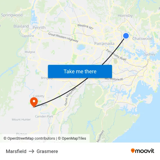 Marsfield to Grasmere map