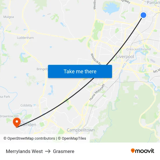 Merrylands West to Grasmere map