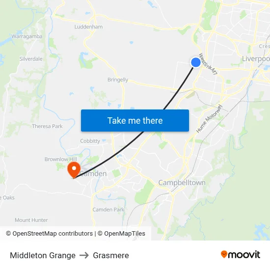 Middleton Grange to Grasmere map