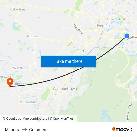 Milperra to Grasmere map