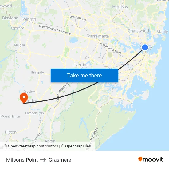 Milsons Point to Grasmere map