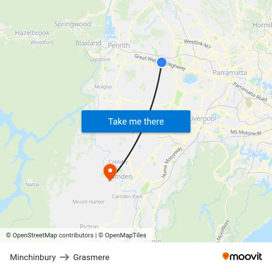 Minchinbury to Grasmere map