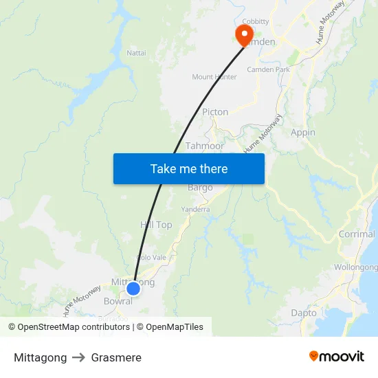 Mittagong to Grasmere map