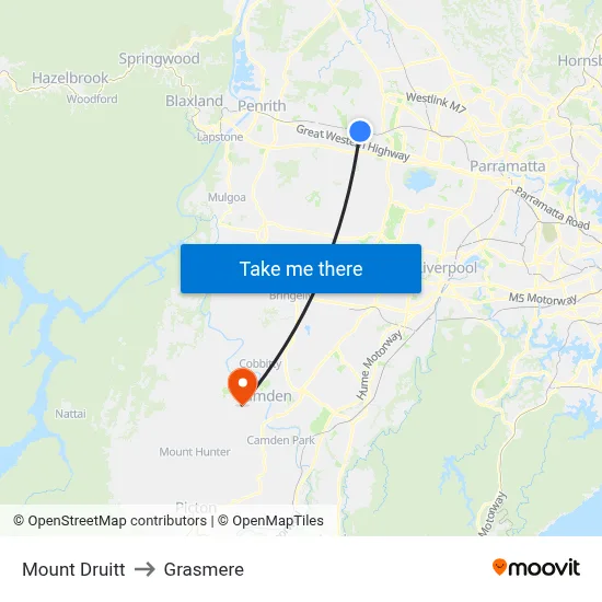 Mount Druitt to Grasmere map