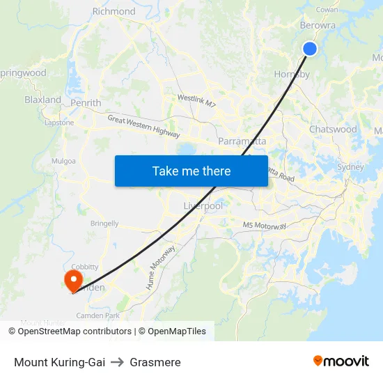 Mount Kuring-Gai to Grasmere map