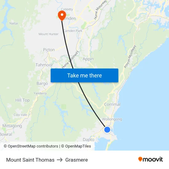 Mount Saint Thomas to Grasmere map