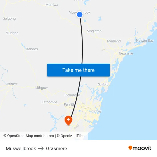 Muswellbrook to Grasmere map