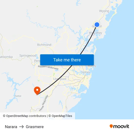 Narara to Grasmere map