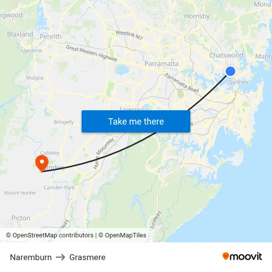 Naremburn to Grasmere map