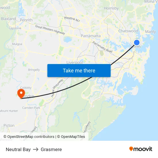 Neutral Bay to Grasmere map