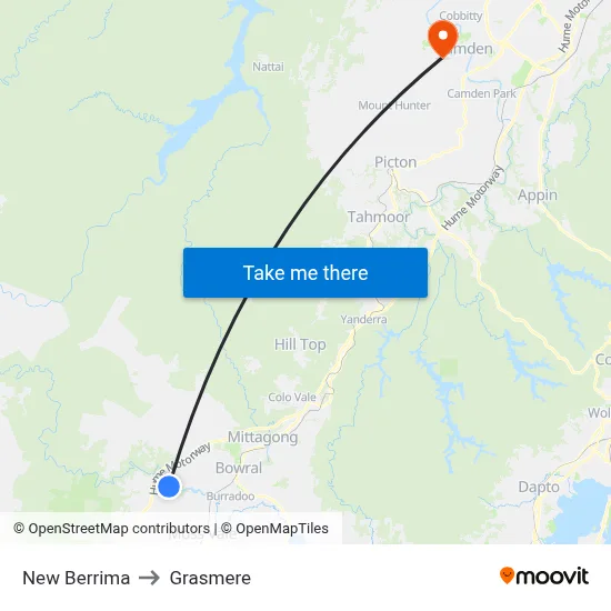 New Berrima to Grasmere map