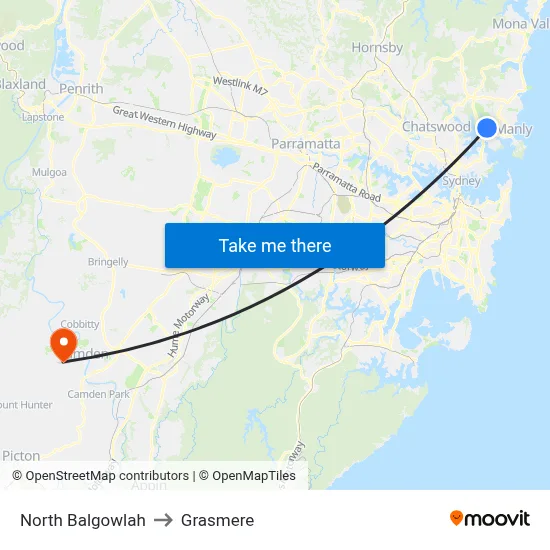 North Balgowlah to Grasmere map