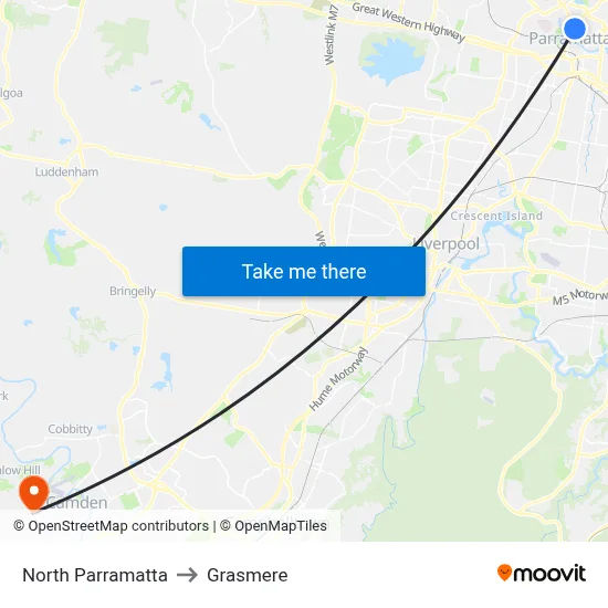 North Parramatta to Grasmere map