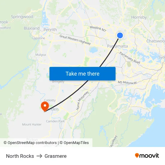 North Rocks to Grasmere map
