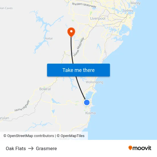 Oak Flats to Grasmere map
