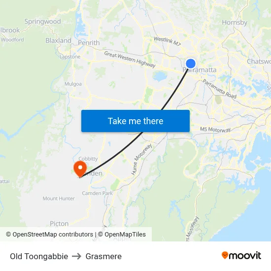 Old Toongabbie to Grasmere map