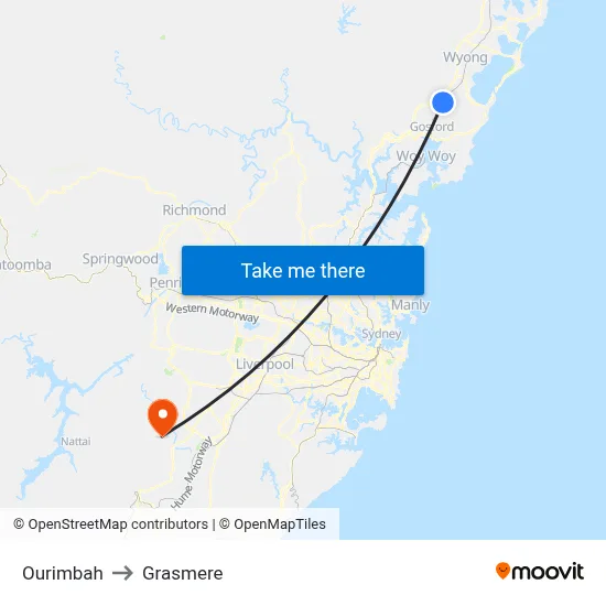 Ourimbah to Grasmere map