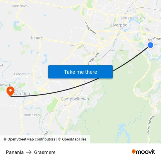 Panania to Grasmere map