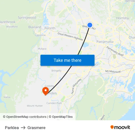 Parklea to Grasmere map