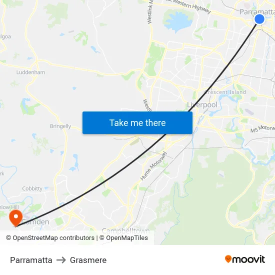 Parramatta to Grasmere map