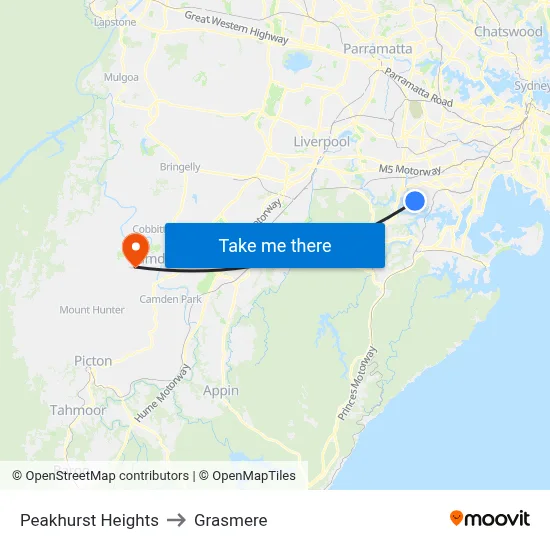 Peakhurst Heights to Grasmere map