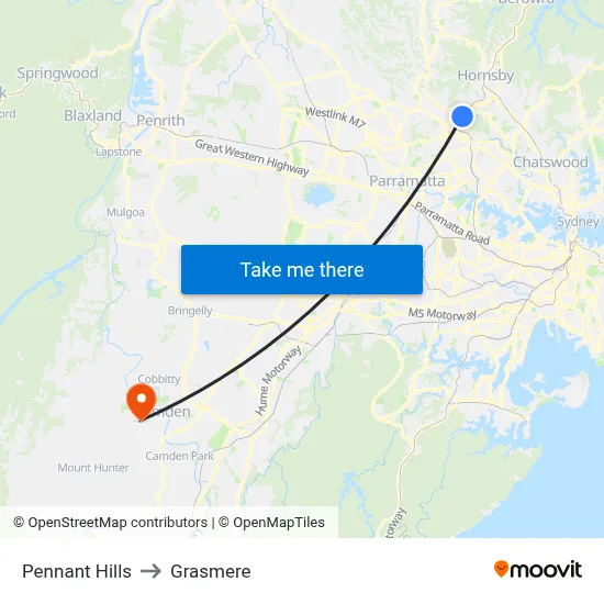 Pennant Hills to Grasmere map