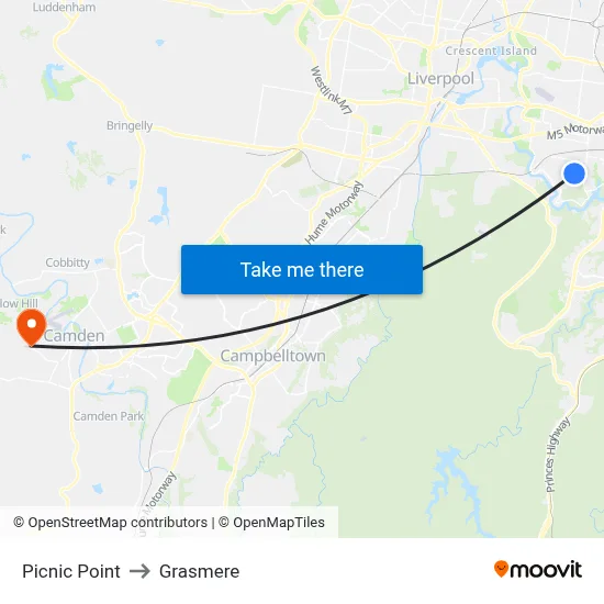 Picnic Point to Grasmere map