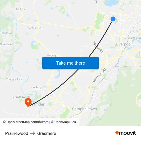 Prairiewood to Grasmere map