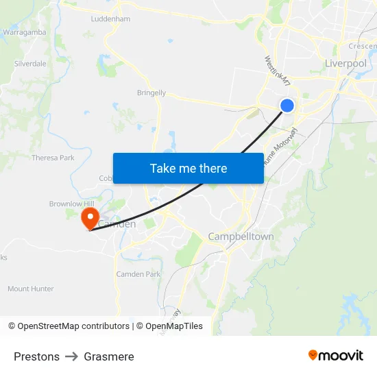 Prestons to Grasmere map