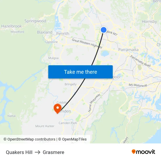 Quakers Hill to Grasmere map