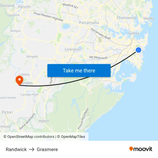 Randwick to Grasmere map